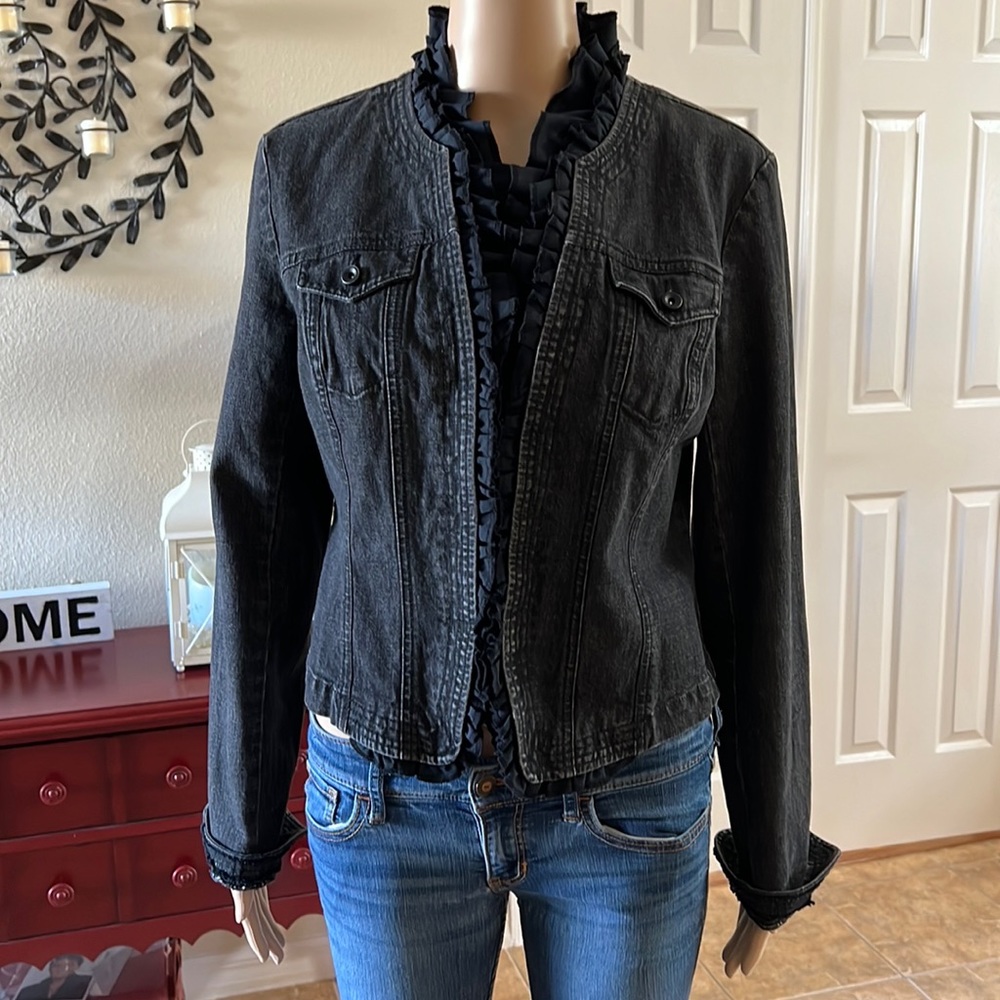 INC RUFFLED JEAN JACKET